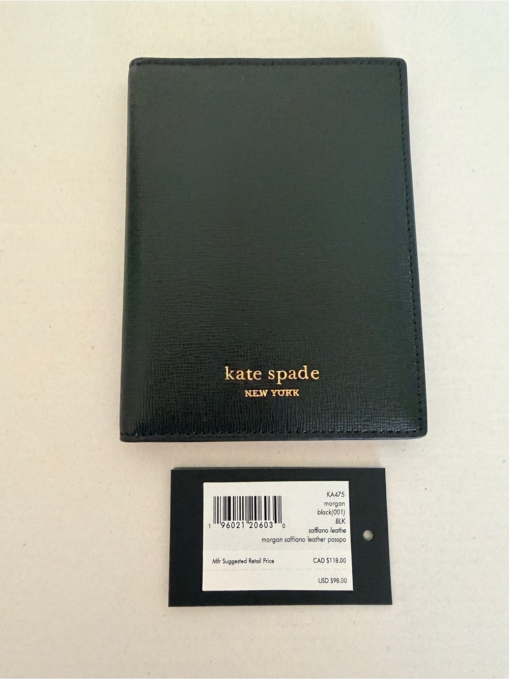 Kate Spade New York Black Saffiano Leather Passport Wallet